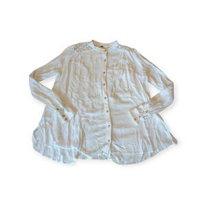 Free People The Best Button Front Blouse Womens XS White Gauze Crochet Boho